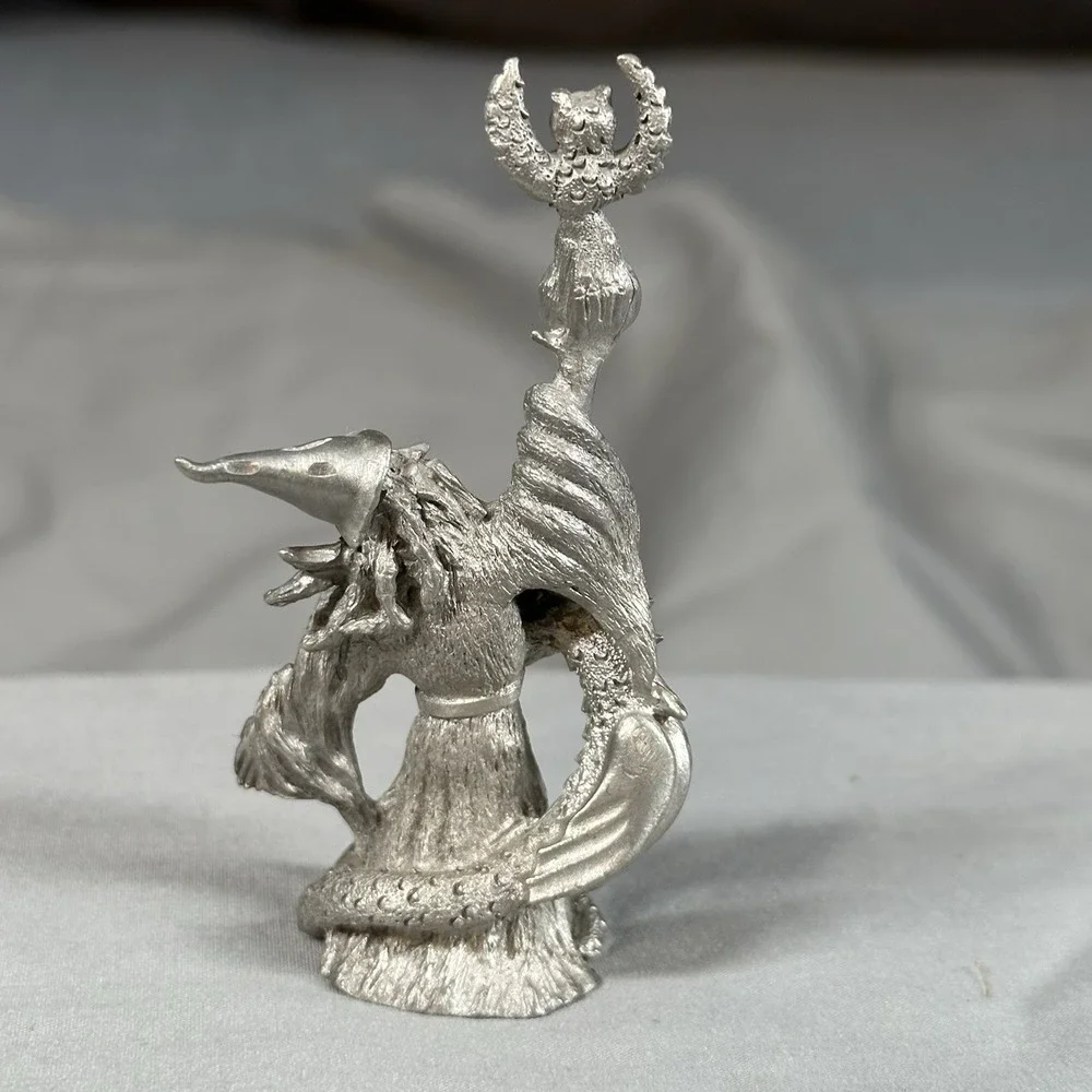 Vintage‎ Spoontiques MR969 Pewter Wizard w/ Owl & Dragon Figurine